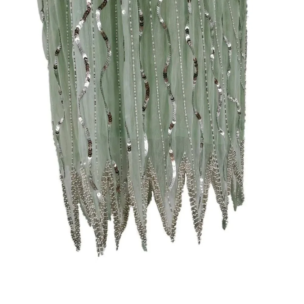 Vintage Mint Green & Silver Sequin Dress with Beaded Pearl Fringes | Large - Picture 7 of 9